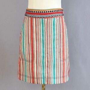 Vintage Boho Anthropologie Vertical Stripped Woven Embroidered Waistband
